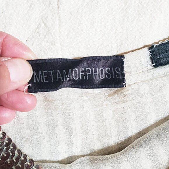 Rare Vintage Silver Glass-Beaded Fringe Silk Tee size XS / S - Picture 13 of 17